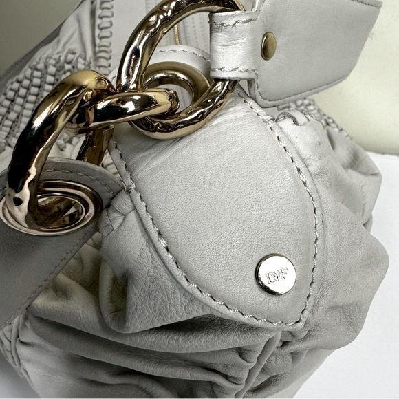 Diane Von Furstenburg DFV Kelli Leather Hobo Woven Bag Tote Ruched Tan Gold Soft - Picture 7 of 16